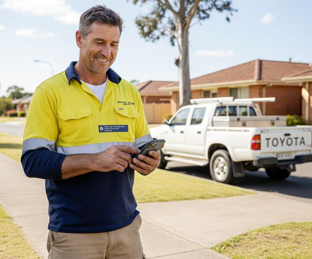 Tradie reviewing online bookings