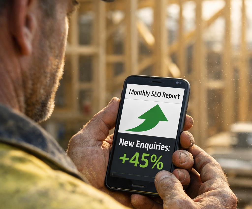 Tradie reading monthly SEO report